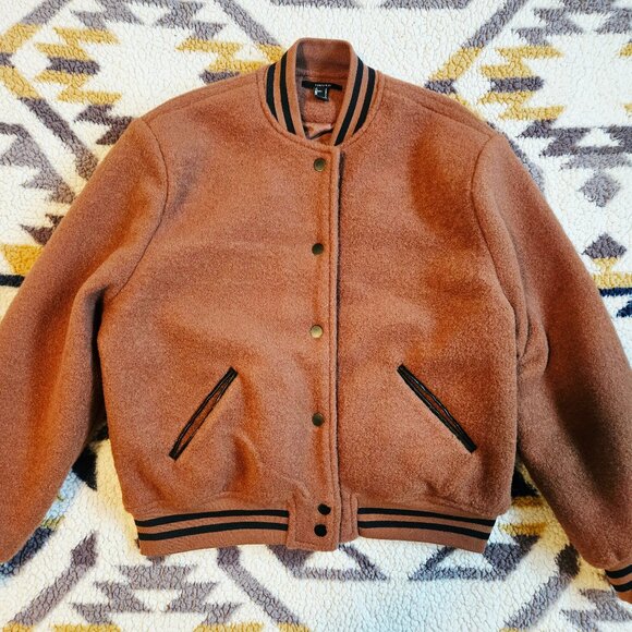 Forever 21 Varsity Striped Letterman Jacket Bomber Women's Size L - Picture 3 of 7